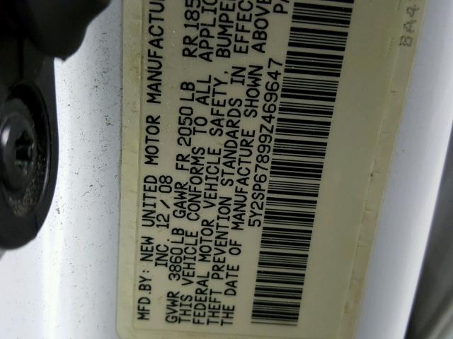 5Y2SP67899Z469647 - 2009 PONTIAC VIBE WHITE photo 10