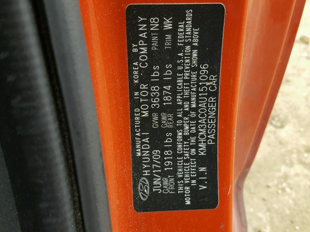 KMHCM3AC0AU151096 - 2010 HYUNDAI ACCENT BLU ORANGE photo 10