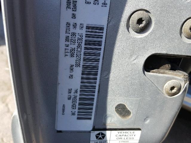 1P3ES46C31D272335 - 2001 PLYMOUTH NEON BASE SILVER photo 10