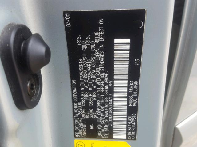 JTJGW31U860004710 - 2006 LEXUS RX 400 SILVER photo 10