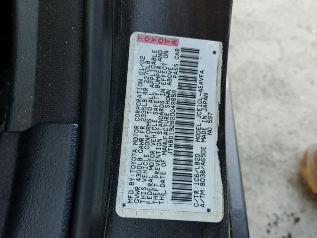 JTHBD192820049858 - 2002 LEXUS IS 300 GRAY photo 10