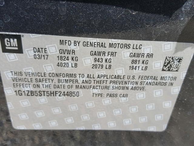 1G1ZB5ST5HF244850 - 2017 CHEVROLET MALIBU LS 灰色 照片 10