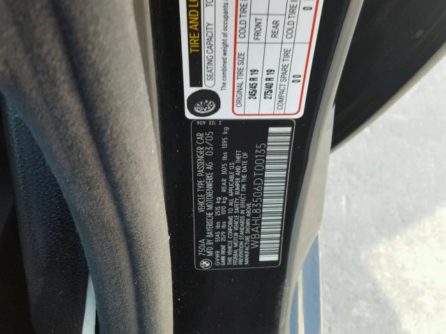 WBAHL83506DT00135 - 2006 BMW 750 BLACK photo 10