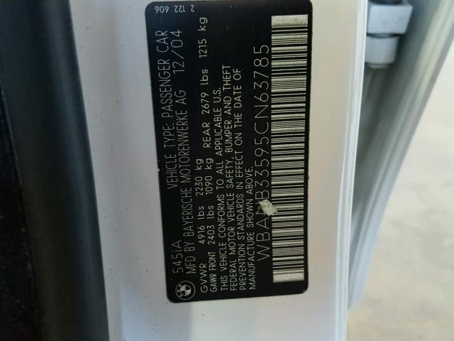 WBANB33595CN63785 - 2005 BMW 545 I WHITE photo 10