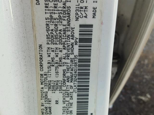 JTLKT324240168735 - 2004 TOYOTA SCION XB Weiß Foto 10