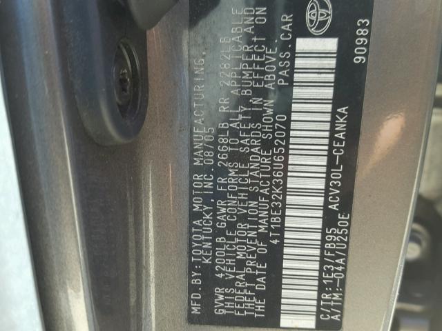 4T1BE32K36U652070 - 2006 TOYOTA CAMRY LE CHARCOAL photo 10