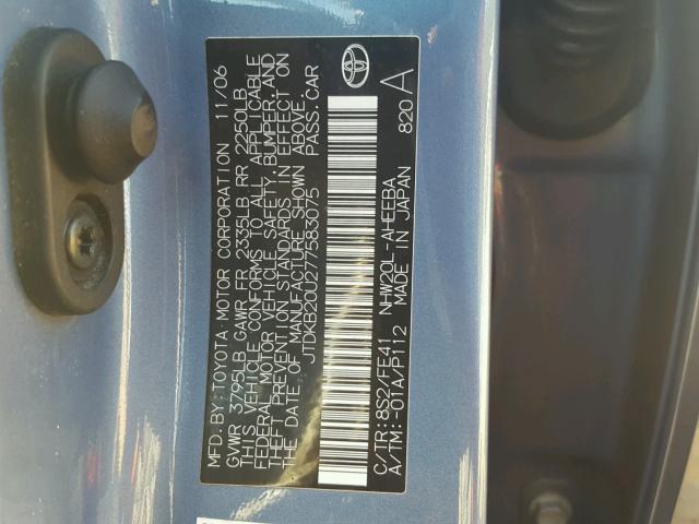 JTDKB20U277583075 - 2007 TOYOTA PRIUS BLUE photo 10