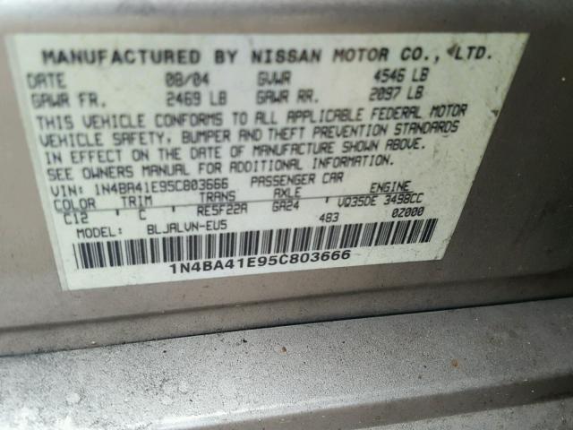 1N4BA41E95C803666 - 2005 NISSAN MAXIMA SE GOLD photo 10