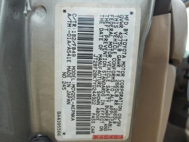 JT2BF28K7Y0244922 - 2000 TOYOTA CAMRY LE GRAY photo 10