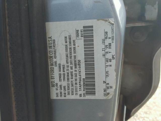 1FAFP66L6YK144930 - 2000 FORD CONTOUR SE GRAY photo 10