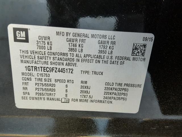 1GTR1TEC9FZ445172 - 2015 GMC SIERRA C15 BLACK photo 10