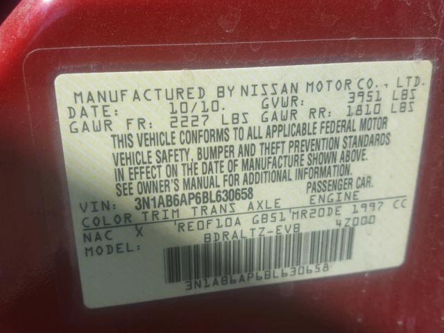 3N1AB6AP6BL630658 - 2011 NISSAN SENTRA 2.0 RED photo 10