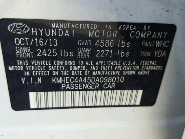 KMHEC4A45DA098010 - 2013 HYUNDAI SONATA HYB WHITE photo 10