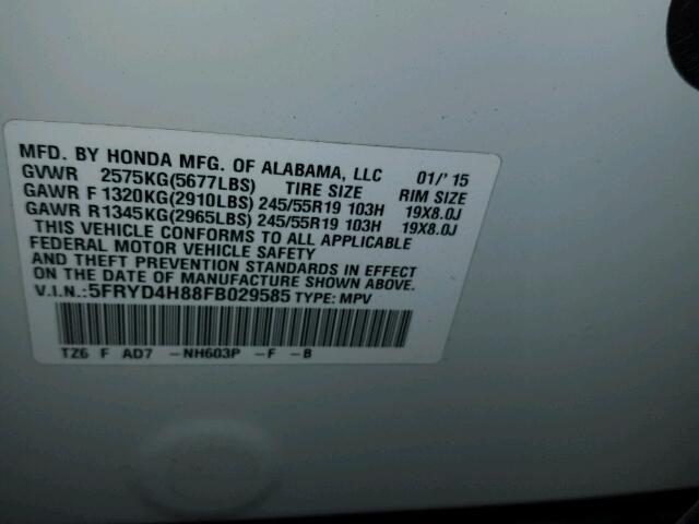5FRYD4H88FB029585 - 2015 ACURA MDX ADVANC 白色 照片 10