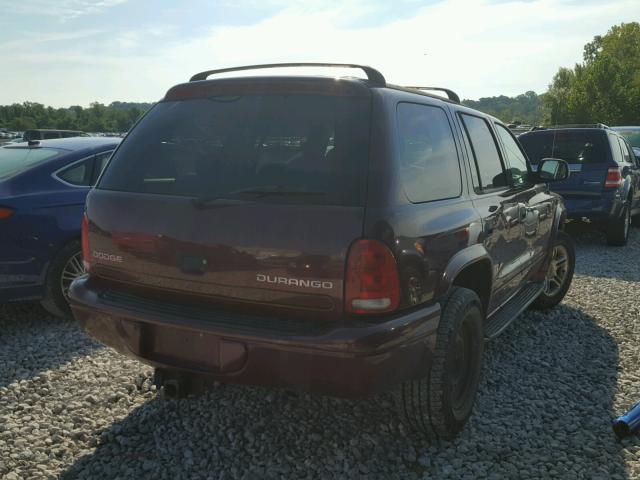 1B4HS78Z22F214185 - 2002 DODGE DURANGO R/ MAROON photo 4