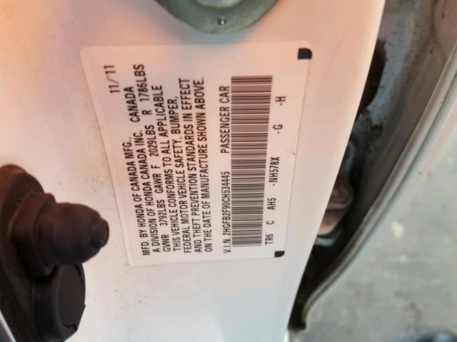 2HGFB2F90CH534445 - 2012 HONDA CIVIC EXL أبيض صورة 10