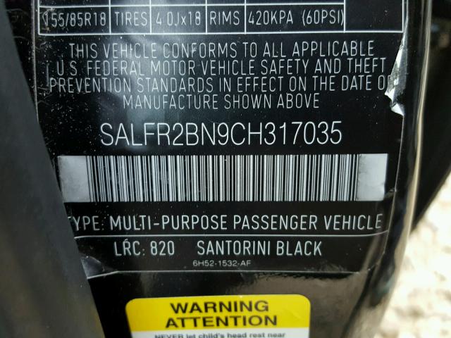 SALFR2BN9CH317035 - 2012 LAND ROVER LR2 HSE BLACK photo 10