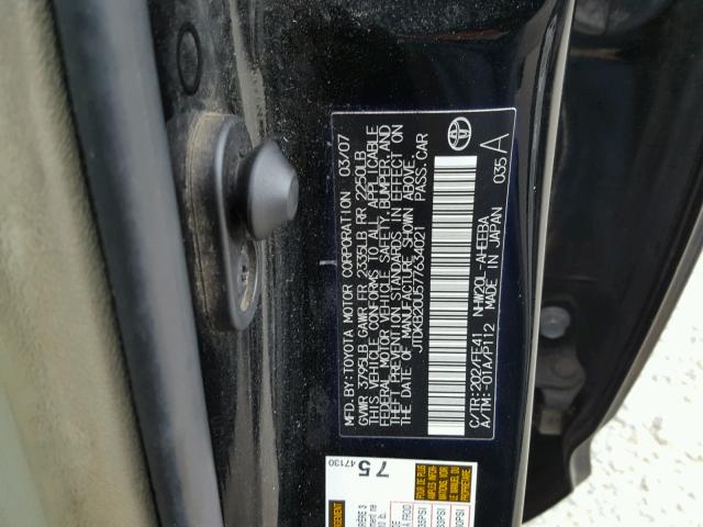 JTDKB20U577634021 - 2007 TOYOTA PRIUS BLACK photo 10