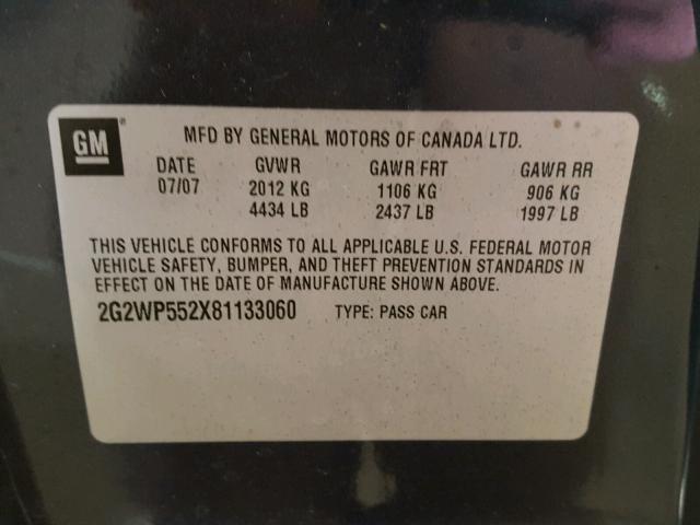 2G2WP552X81133060 - 2008 PONTIAC GRAND PRIX GRAY photo 10