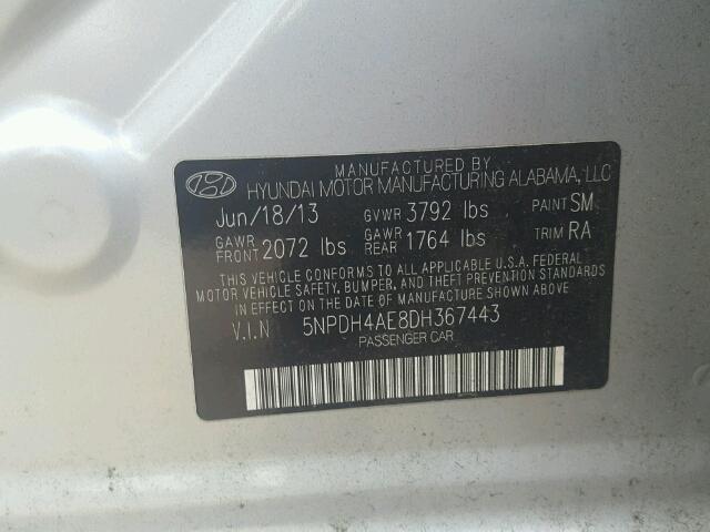 5NPDH4AE8DH367443 - 2013 HYUNDAI ELANTRA GL SILVER photo 10