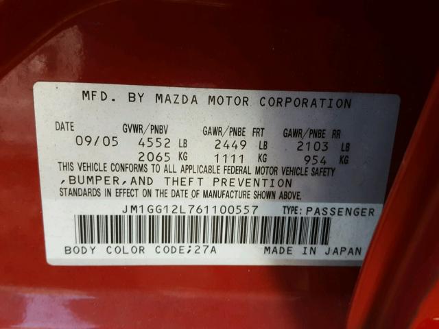 JM1GG12L761100557 - 2006 MAZDA SPEED 6 RED photo 10