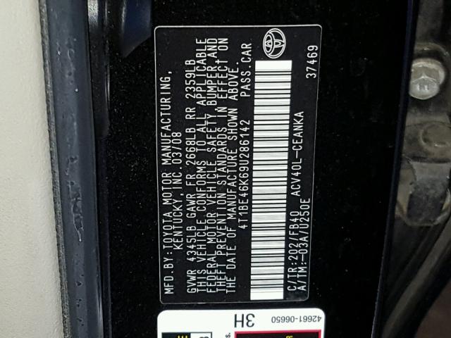 4T1BE46K69U286142 - 2009 TOYOTA CAMRY LE A Қара фото 10