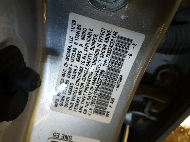 19XFA1F95AE021289 - 2010 HONDA CIVIC EXL SILVER photo 10
