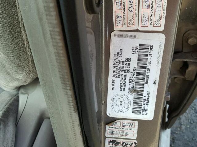 2T1BR32EX4C787334 - 2004 TOYOTA COROLLA CE GRAY photo 10