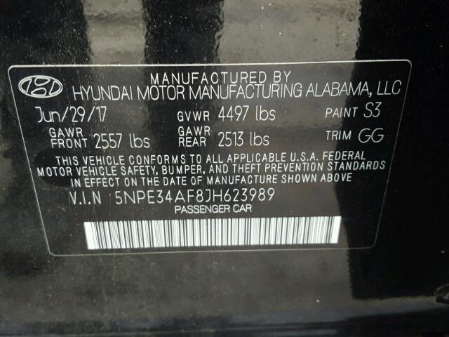 5NPE34AF8JH623989 - 2018 HYUNDAI SONATA SPO BLACK photo 10