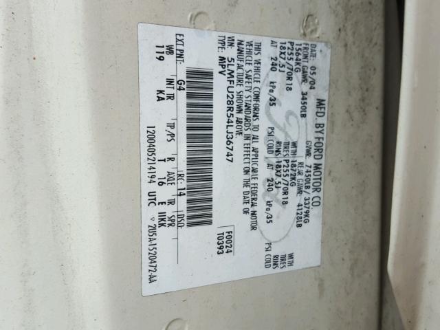 5LMFU28R54LJ36747 - 2004 LINCOLN NAVIGATOR 米色 照片 10