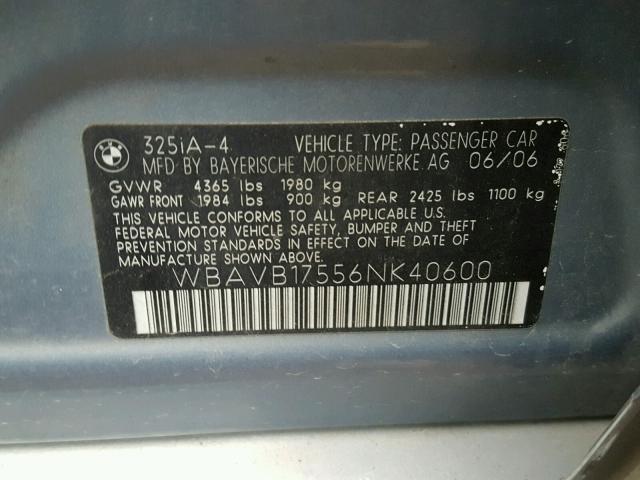 WBAVB17556NK40600 - 2006 BMW 325 I AUTO GRAY photo 10