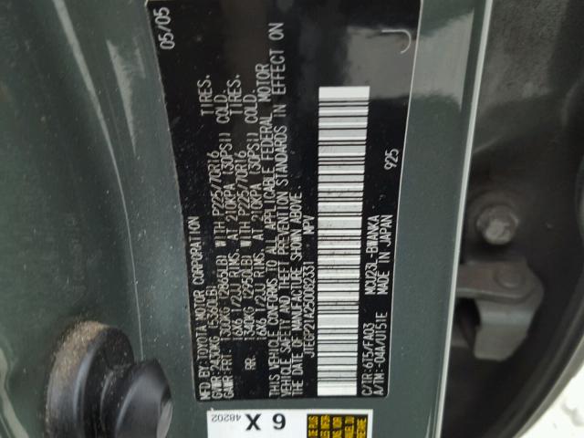 JTEGP21A250082331 - 2005 TOYOTA HIGHLANDER GREEN photo 10