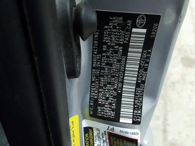 4T1BF1FK5FU950082 - 2015 TOYOTA CAMRY LE 银色 照片 10