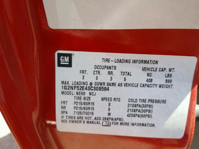 1G2NF52E43C309584 - 2003 PONTIAC GRAND AM S RED photo 10