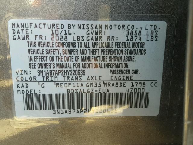 3N1AB7AP2HY220635 - 2017 NISSAN SENTRA S GRAY photo 10