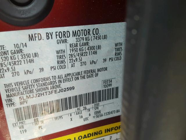 5LMJJ2HT3FEJ02599 - 2015 LINCOLN NAVIGATOR Burgund zdjęcie 10