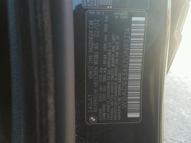 WBADR63462GN92214 - 2002 BMW 540 IT AUT Noir photo 10