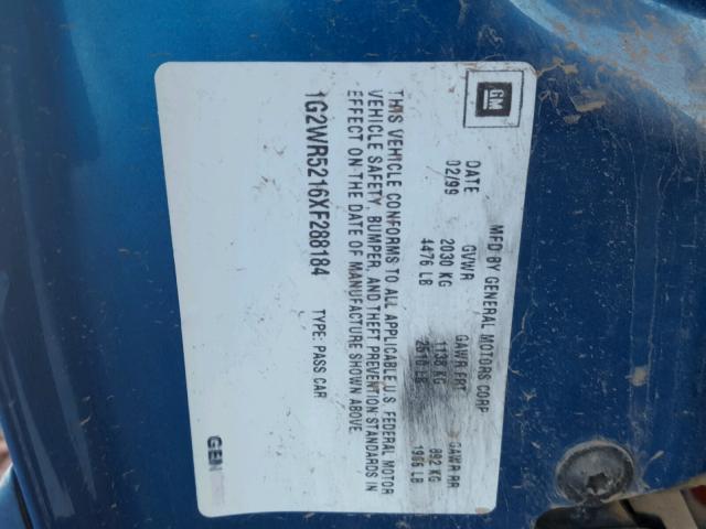 1G2WR5216XF288184 - 1999 PONTIAC GRAND PRIX BLUE photo 10