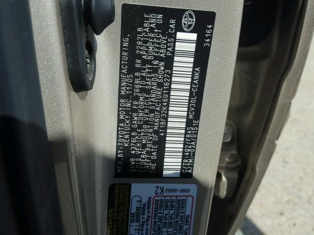 4T1BF32K46U116273 - 2006 TOYOTA CAMRY GOLD photo 10