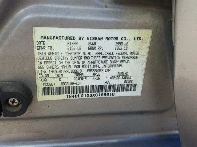 1N4DL01D3XC188618 - 1999 NISSAN ALTIMA TAN photo 10