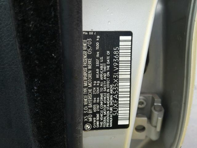 5UXFA535X3LV93685 - 2003 BMW X5 3.0I SILVER photo 10