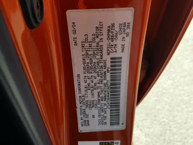 JTLKT324X40162777 - 2004 TOYOTA SCION XB ORANGE photo 10