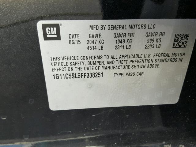 1G11C5SL5FF338251 - 2015 CHEVROLET MALIBU 1LT 黑色 照片 10