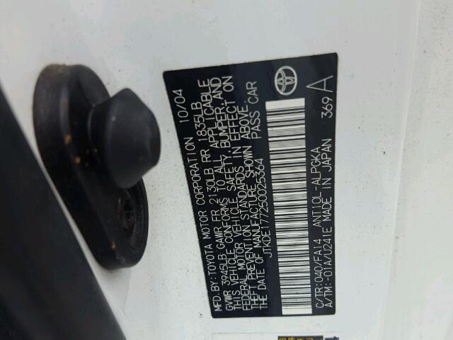 JTKDE177250025364 - 2005 TOYOTA SCION TC 白色 照片 10