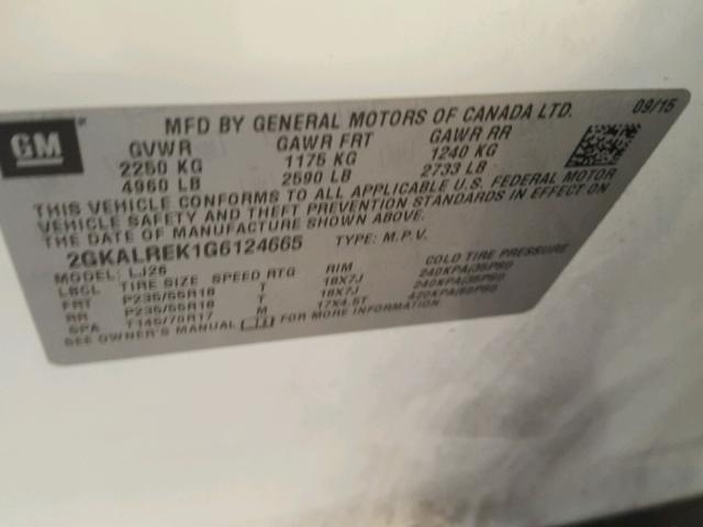 2GKALREK1G6124665 - 2016 GMC TERRAIN DE WHITE photo 10