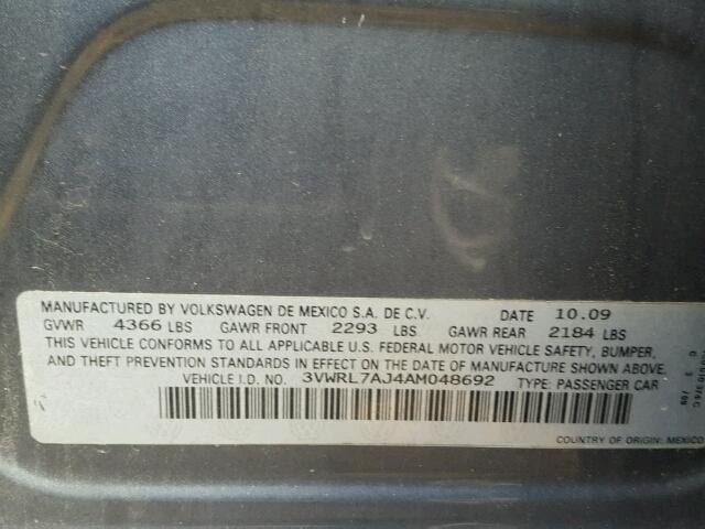 3VWRL7AJ4AM048692 - 2010 VOLKSWAGEN JETTA TDI GRAY photo 10