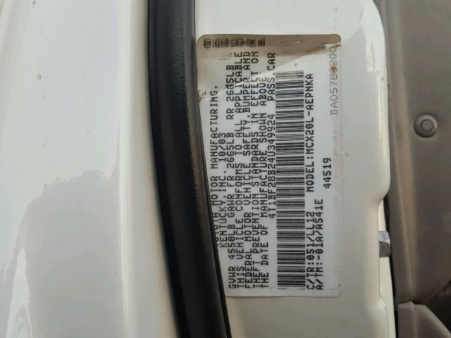 4T1BF28B24U349924 - 2004 TOYOTA AVALON XL WHITE photo 10