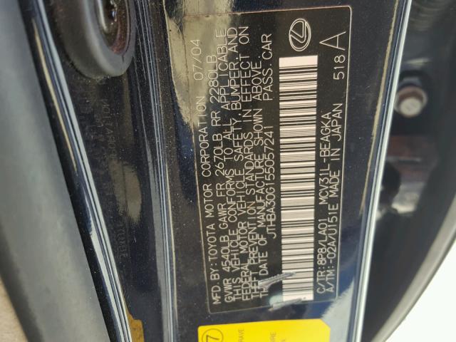 JTHBA30G155057241 - 2005 LEXUS ES 330 BLUE photo 10