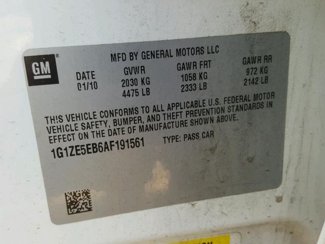 1G1ZE5EB6AF191561 - 2010 CHEVROLET MALIBU LTZ 白色 照片 10