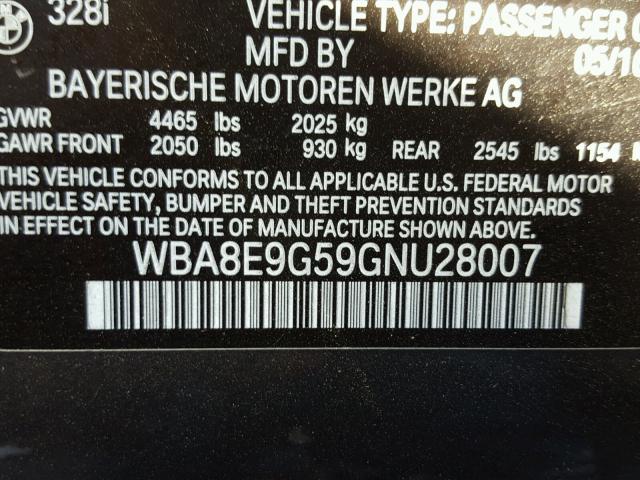 WBA8E9G59GNU28007 - 2016 BMW 328 I SULE GRAY photo 10